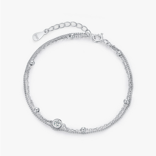 Bracciale Ailmay semplice e lucido in argento sterling 925 con doppio strato di zirconi per donna, elegante bracciale a catena, gioielli da sposa